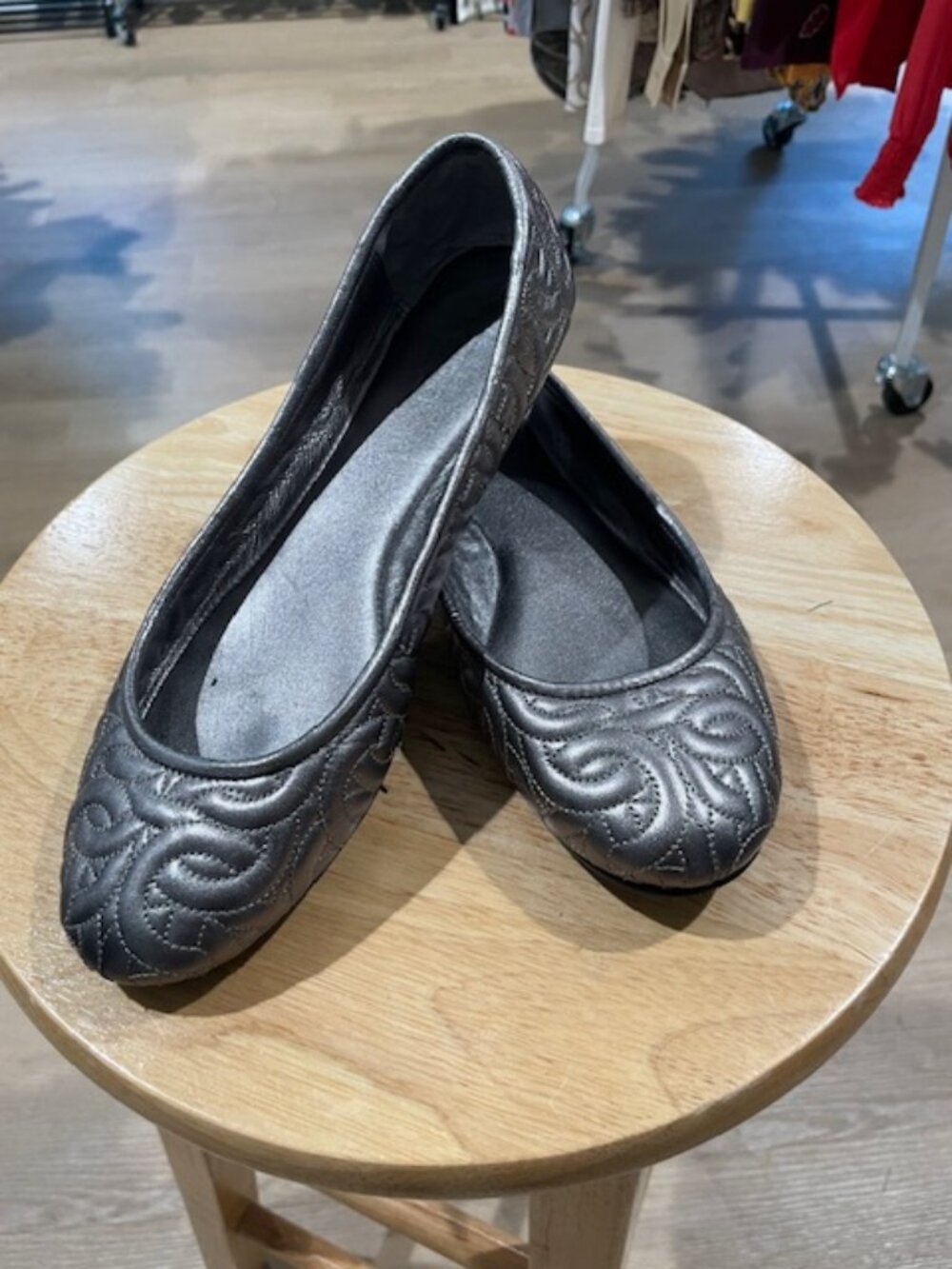 Coach Quilted Gunmetal Ballet Flat - Size 8